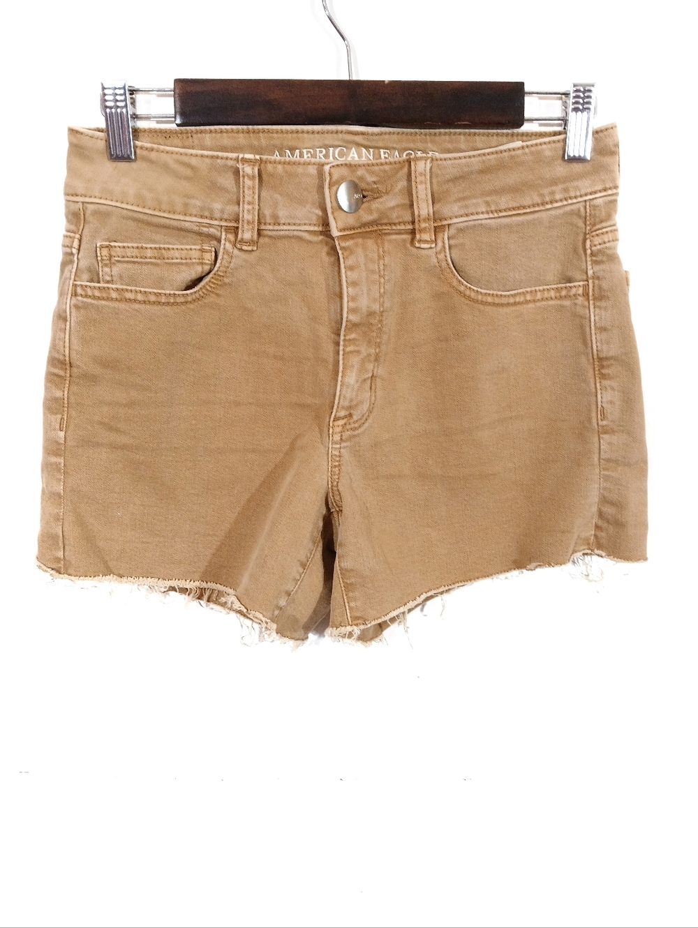 American Eagle High Rise Shortie Brown Tan Stretch Shorts Summer Beach